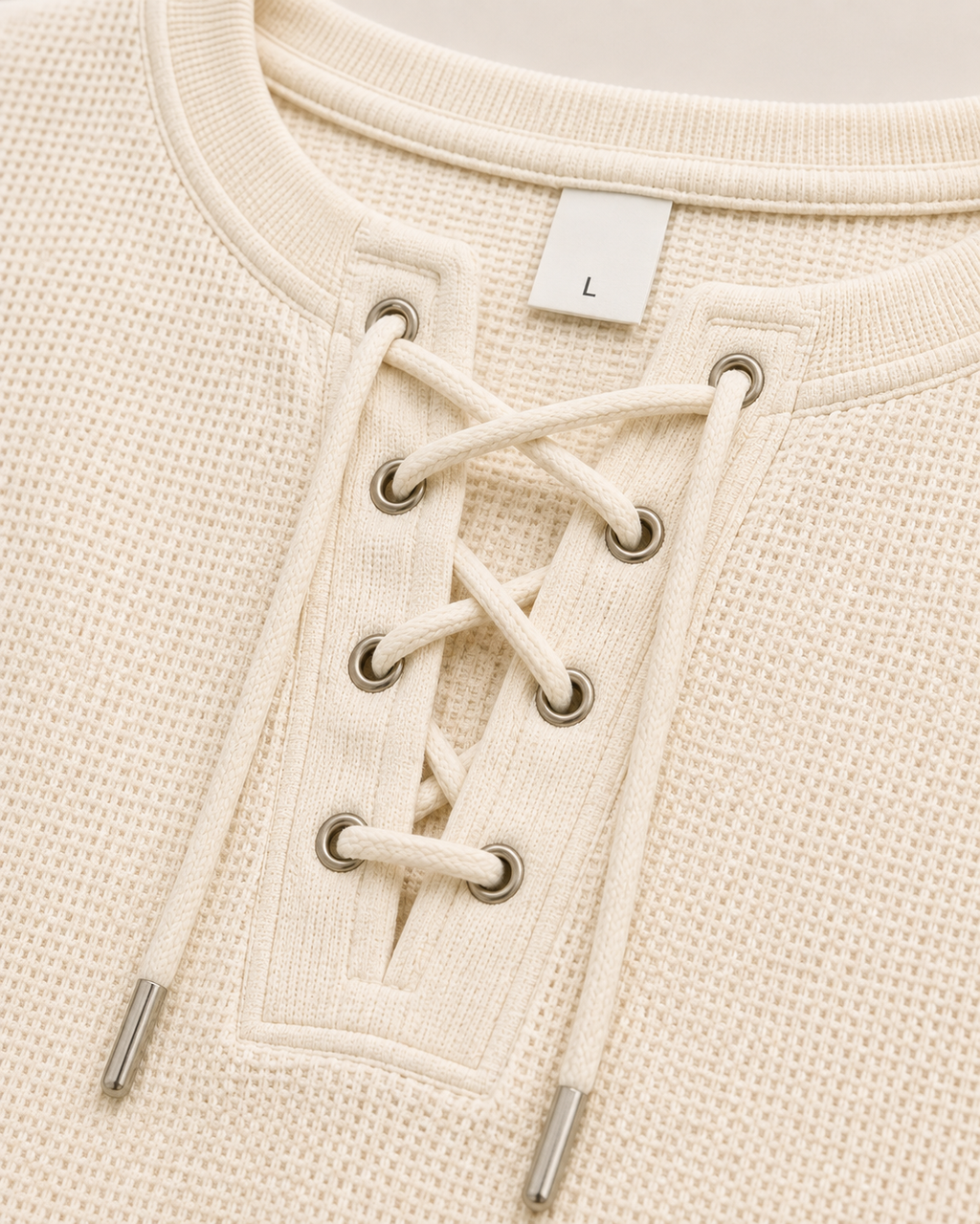 Lace-Up Waffle Henley - Oversized Fit
