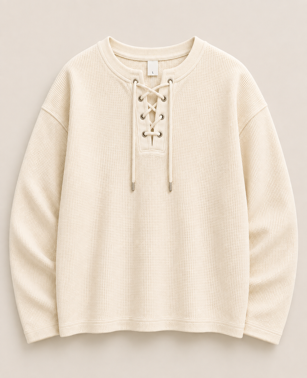 Lace-Up Waffle Henley - Oversized Fit