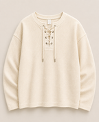 Lace-Up Waffle Henley - Oversized Fit