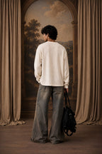 Lace-Up Waffle Henley - Oversized Fit