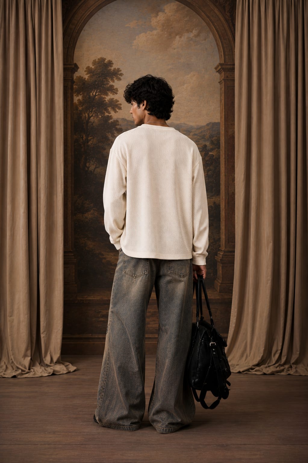 Lace-Up Waffle Henley - Oversized Fit
